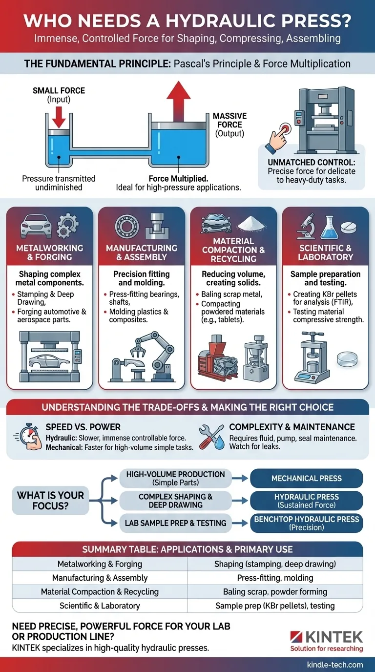 Кто использует гидравлический пресс? Освоение управляемой силы для формовки, прессования и испытаний Визуальное руководство