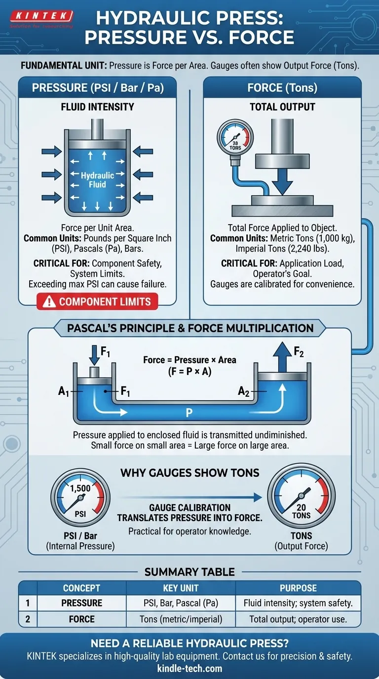 Qual è l'unità di pressione in una pressa idraulica? Comprendere PSI, Tonnellate e Forza Guida Visiva