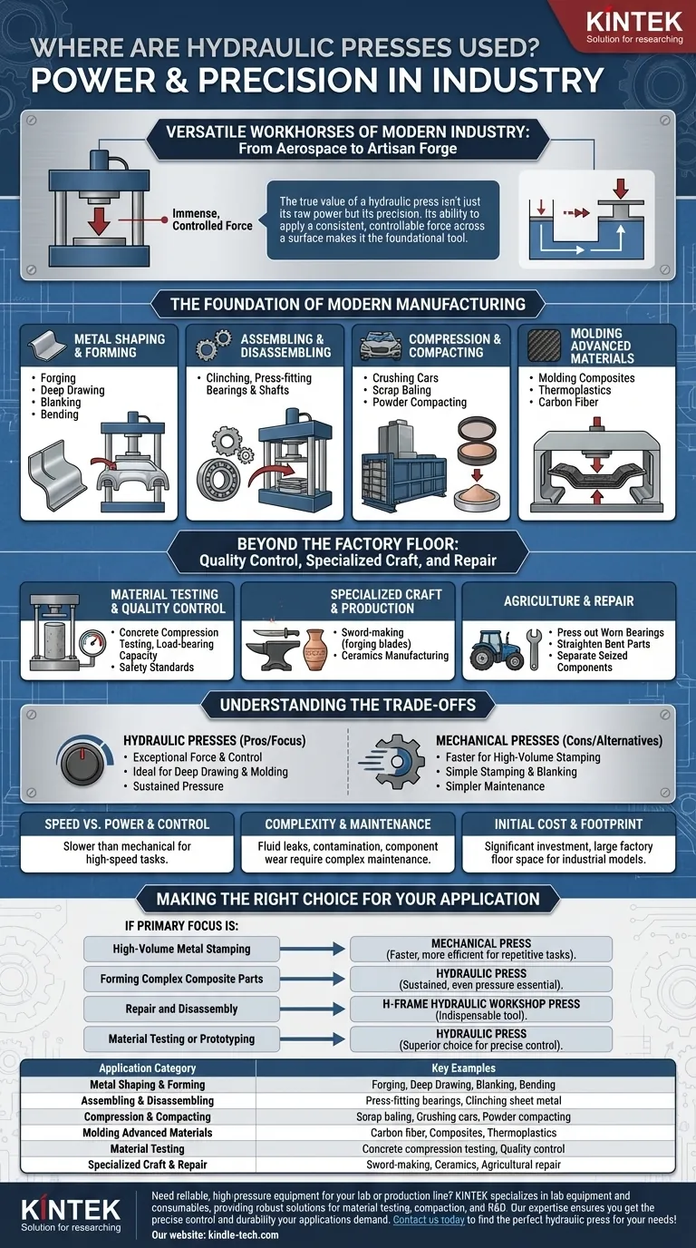 Dove vengono utilizzate le presse idrauliche? Alimentare industrie dall'automotive all'aerospaziale Guida Visiva