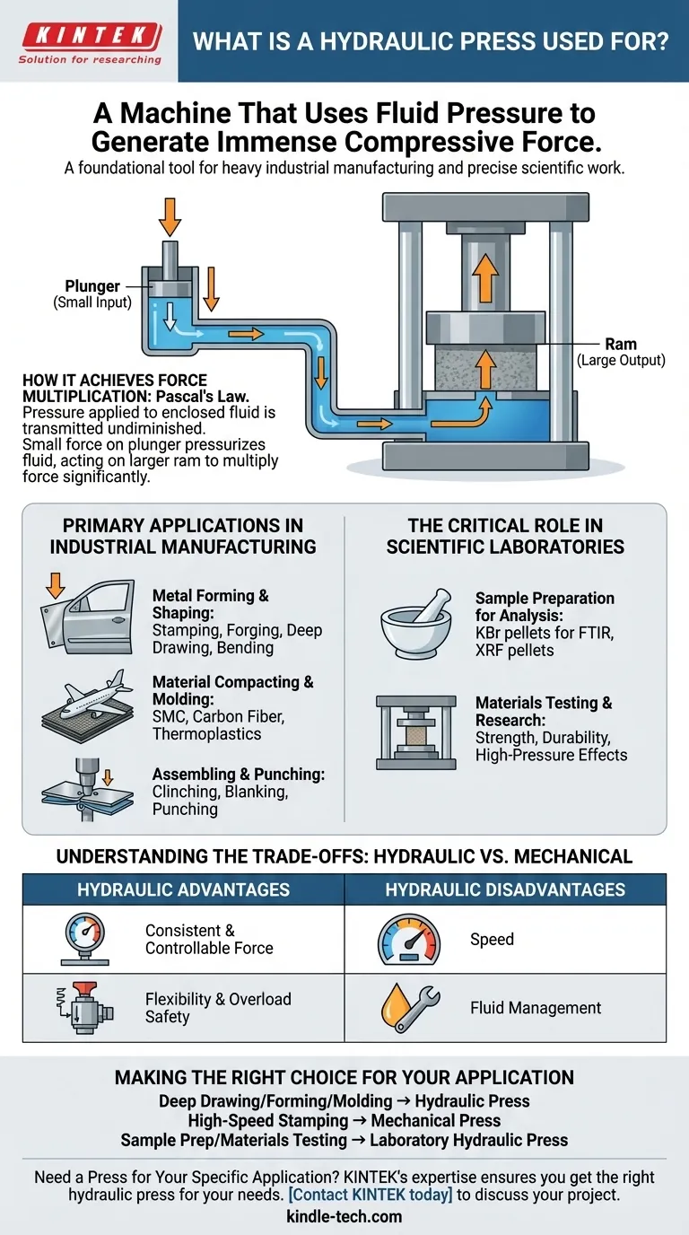 A cosa serve una pressa idraulica? Dalla forgiatura dei metalli alla preparazione di campioni di laboratorio Guida Visiva