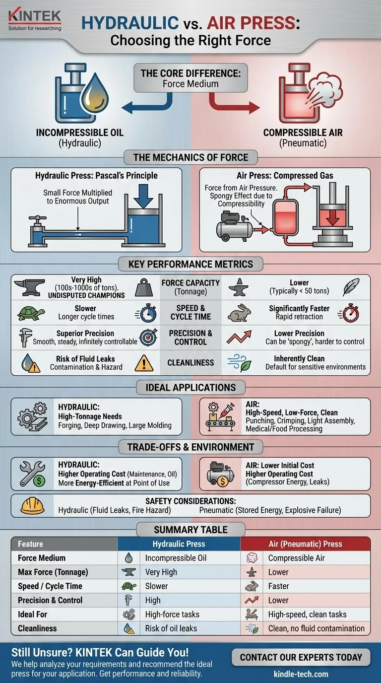 유압 프레스와 공기압 프레스의 차이점은 무엇입니까? 귀하의 용도에 맞는 적절한 힘을 선택하십시오 시각적 가이드