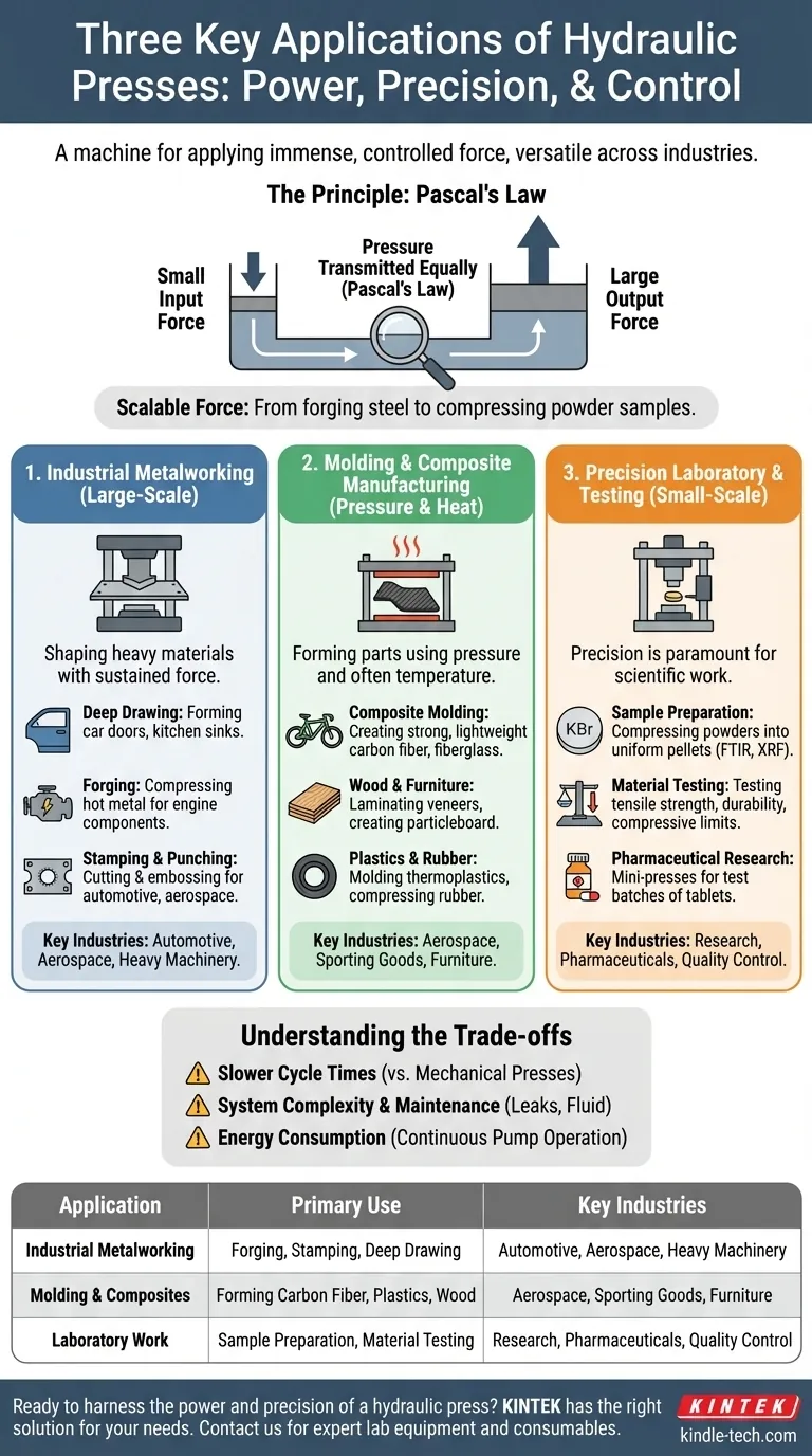 Quali sono le tre applicazioni di una pressa idraulica? Dalla formatura dei metalli alla precisione di laboratorio Guida Visiva