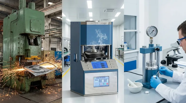 油圧プレスの3つの用途とは?金属成形からラボの精密作業まで