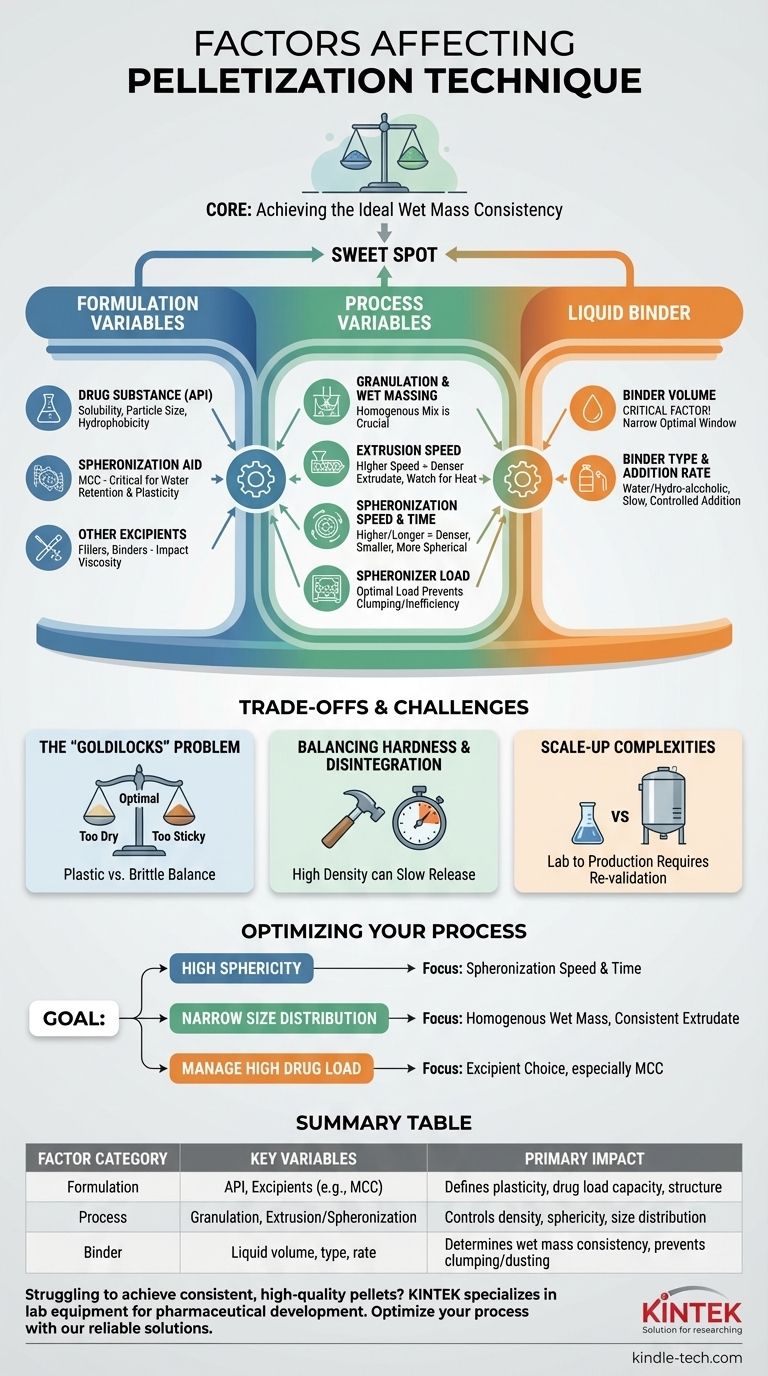 What are the factor affecting pelletization technique? Mastering Material, Process, and Binder Variables Visual Guide