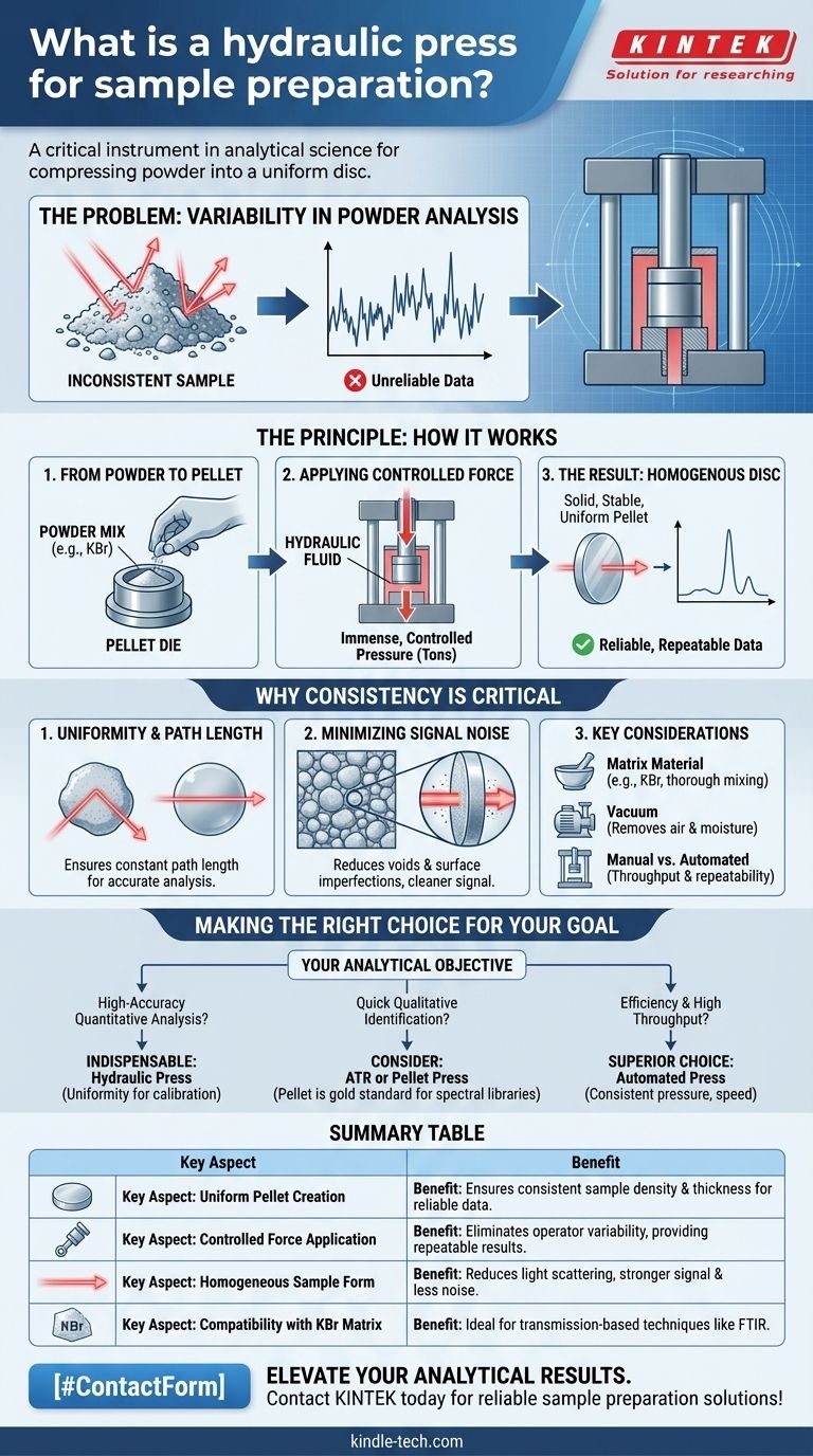 Qu'est-ce qu'une presse hydraulique pour la préparation d'échantillons ? Créez des pastilles cohérentes pour une analyse fiable Guide Visuel