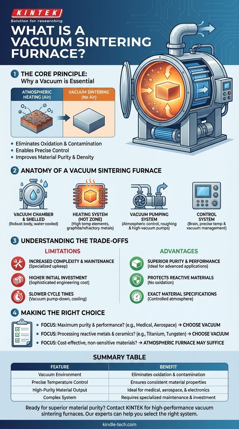 Cos'è un forno per sinterizzazione sottovuoto? Sbloccare purezza e prestazioni nei materiali avanzati Guida Visiva