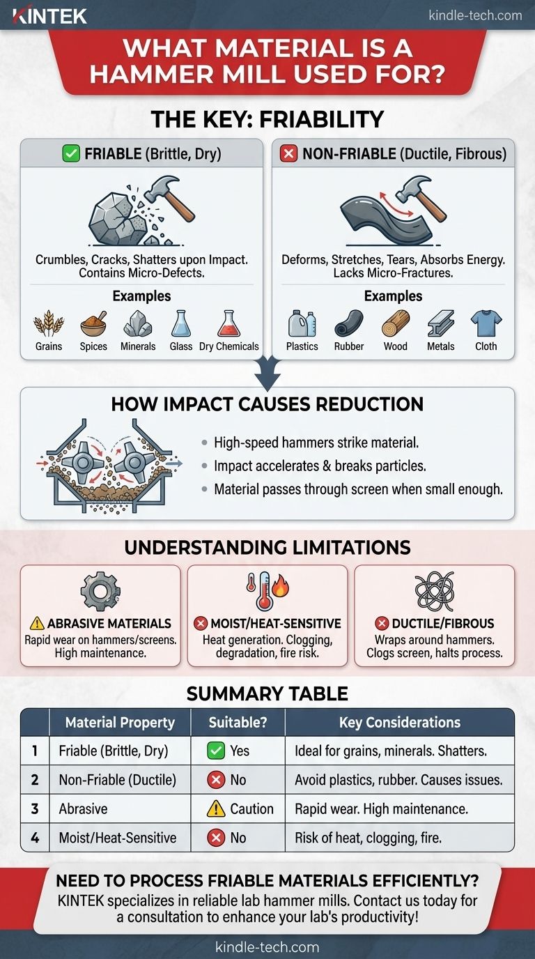 해머 밀은 어떤 종류의 재료에 사용됩니까? 부서지기 쉬운, 건조한, 결정질 재료를 효율적으로 처리 시각적 가이드