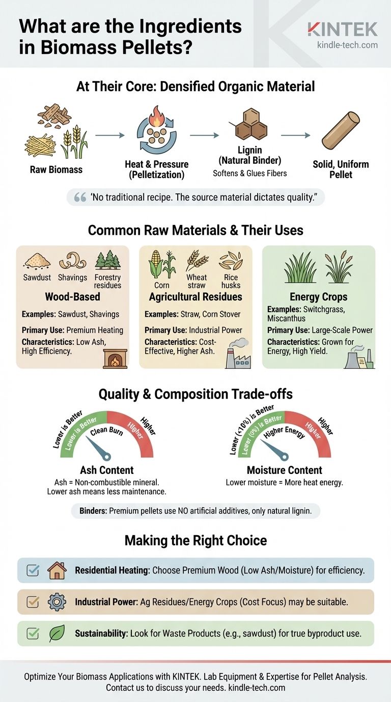 ما هي مكونات حبيبات الكتلة الحيوية؟ شرح المواد الخام الرئيسية وعوامل الجودة دليل مرئي