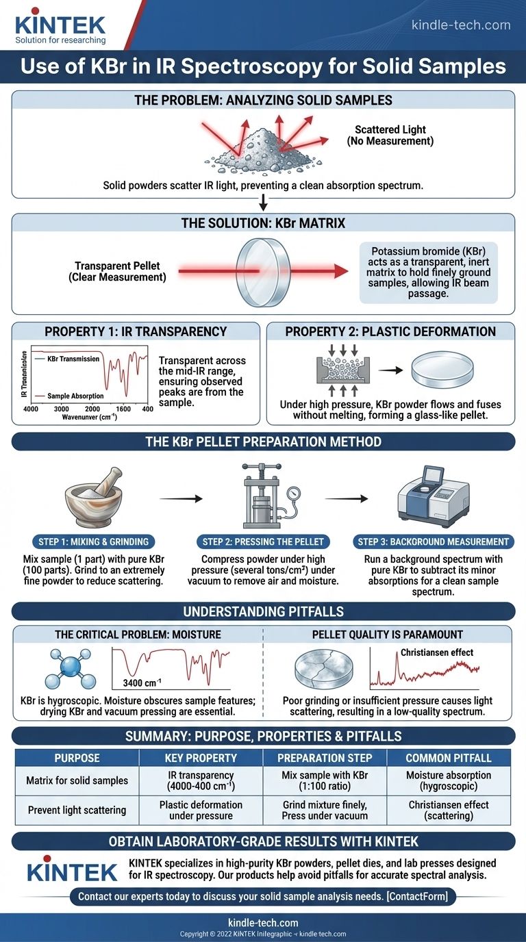 Qual è l'uso del KBr nella spettroscopia IR? Ottieni un'analisi chiara e ad alta risoluzione di campioni solidi Guida Visiva
