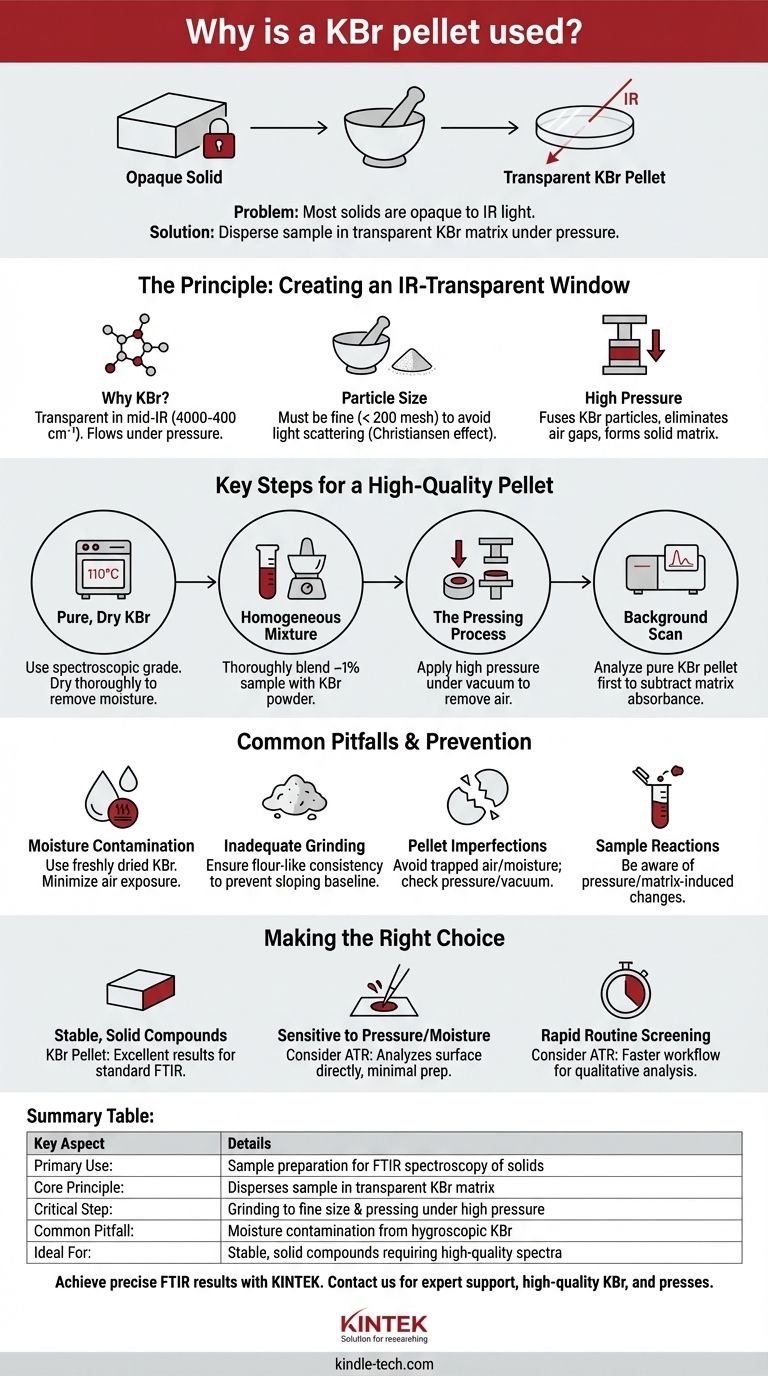 Perché si usa una pastiglia di KBr? Creare una finestra trasparente per un'analisi FTIR accurata Guida Visiva
