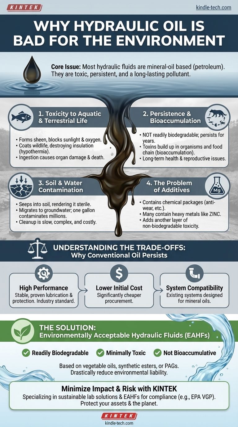 لماذا يعتبر الزيت الهيدروليكي ضارًا بالبيئة؟ المخاطر الخفية للسوائل القائمة على البترول دليل مرئي