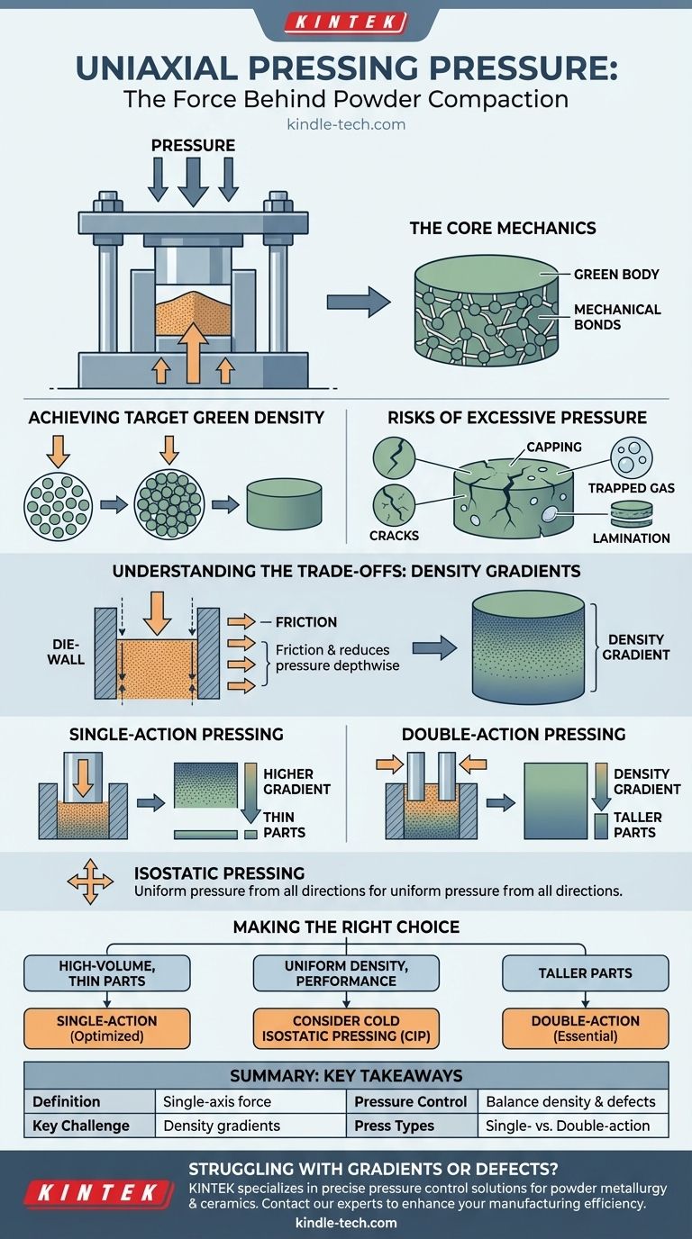 Qu'est-ce que la pression de pressage uniaxiale ? Atteindre une compaction optimale de la poudre pour des pièces plus solides Guide Visuel