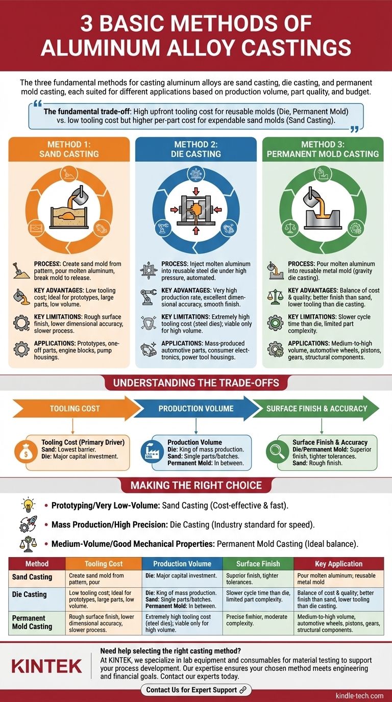 What are the 3 basic methods of aluminum alloy castings? Sand, Die, and Permanent Mold Explained Visual Guide