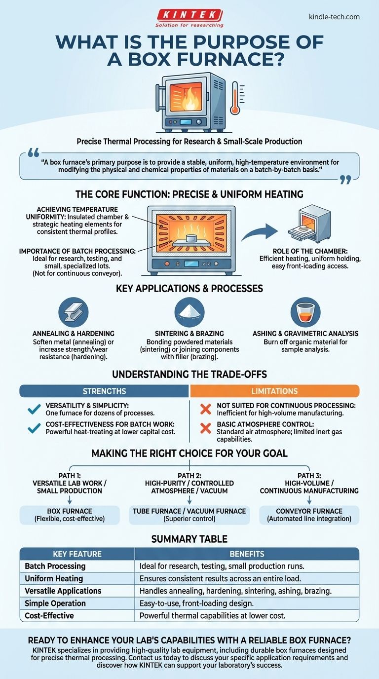 상자형 전기로의 목적은 무엇인가요? 실험실 및 생산을 위한 다용도 배치 열처리 시각적 가이드