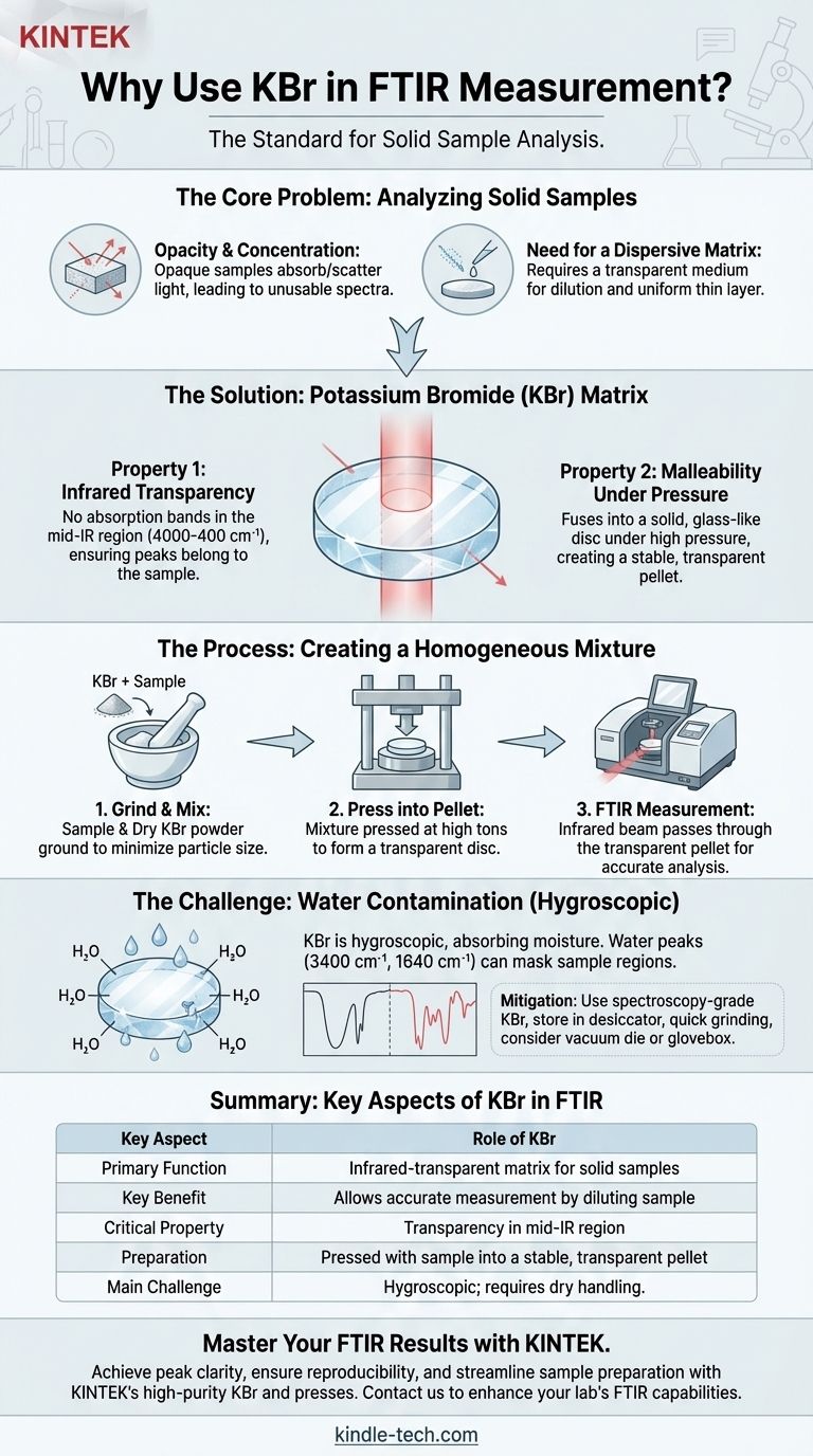 Qual è lo scopo dell'uso del bromuro di potassio KBr nella misurazione FTIR? Ottenere un'analisi chiara e accurata di campioni solidi Guida Visiva