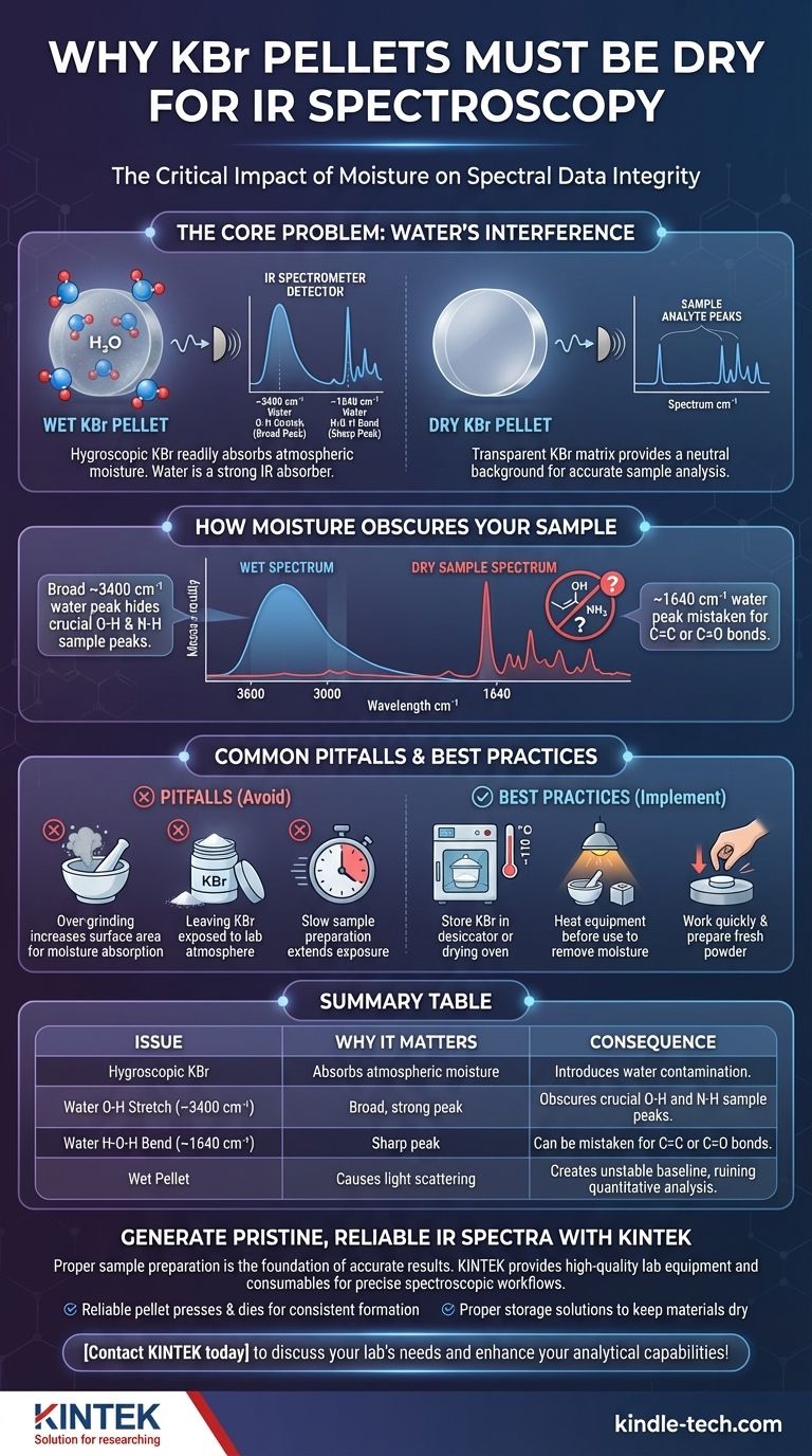 Perché il bromuro di potassio utilizzato per preparare la pastiglia di KBr deve essere asciutto? Evitare errori costosi nella spettroscopia IR Guida Visiva