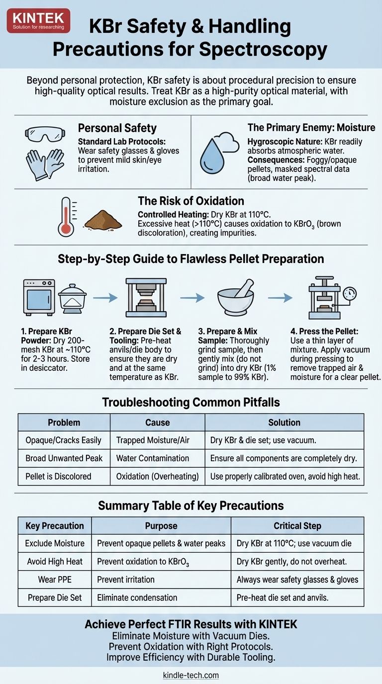 Каковы меры предосторожности при работе с KBr? Достижение безупречной подготовки таблеток для ИК-Фурье спектроскопии и точности данных Визуальное руководство