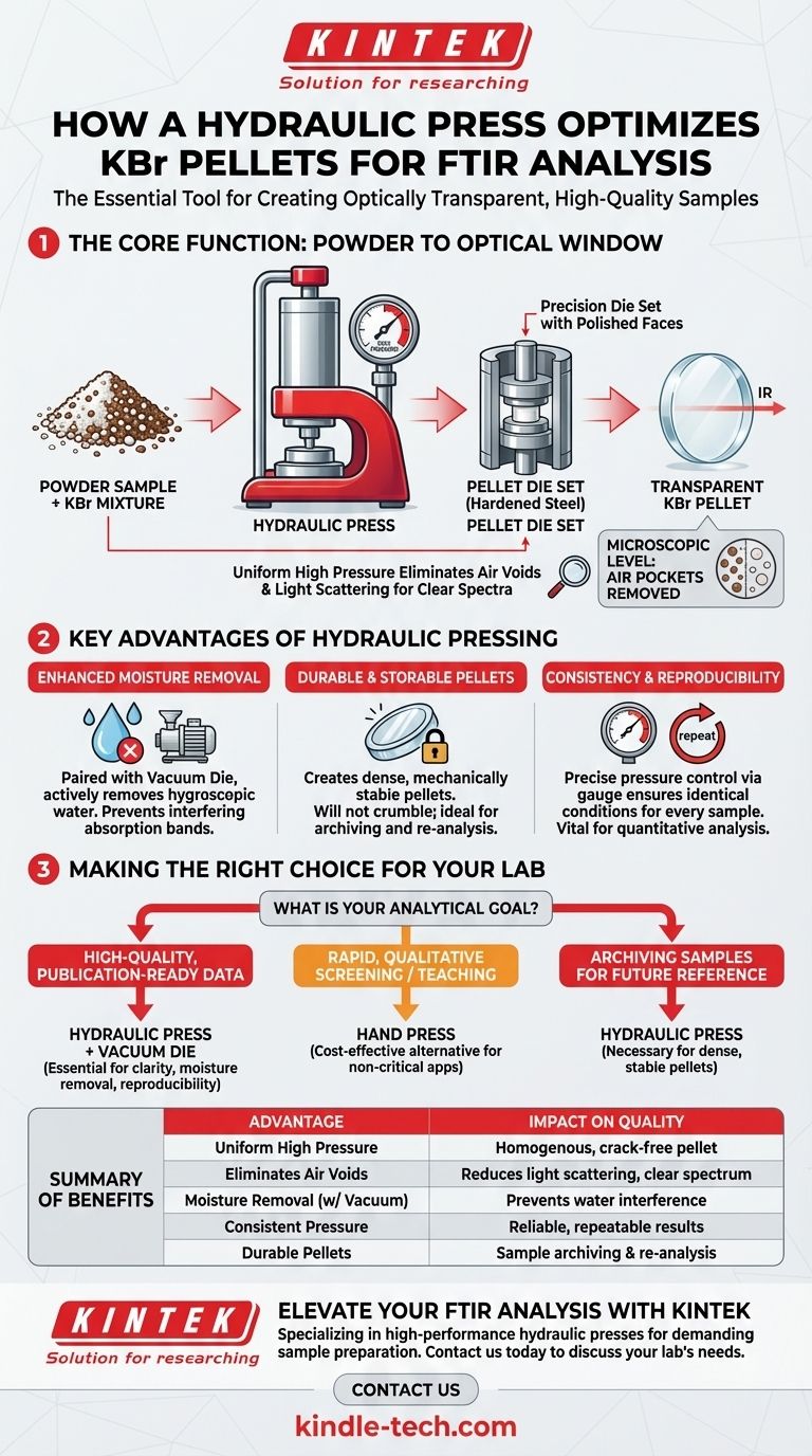 In che modo una pressa idraulica è utile per la preparazione di pastiglie di KBr? Ottieni una preparazione superiore dei campioni per FTIR Guida Visiva