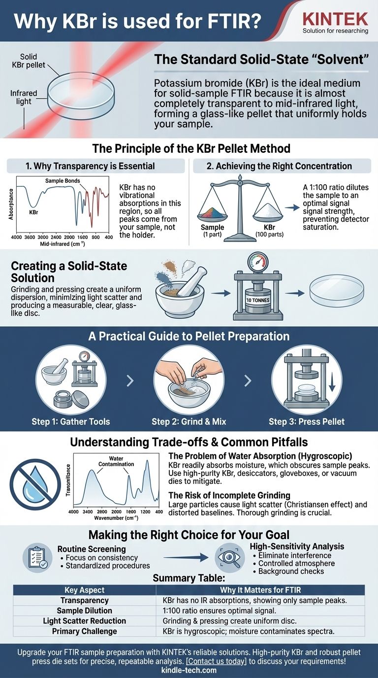 Warum wird KBr für FTIR verwendet? Erreichen Sie eine klare, genaue Analyse von Feststoffproben Visuelle Anleitung