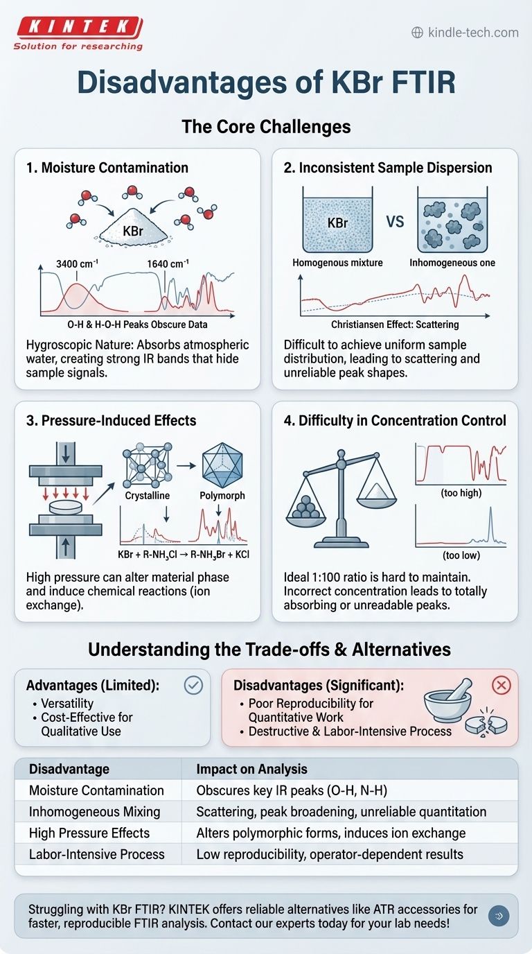 ما هي عيوب مطيافية الأشعة تحت الحمراء باستخدام بروميد البوتاسيوم (KBr)؟ القيود الرئيسية التي تؤثر على جودة بياناتك دليل مرئي