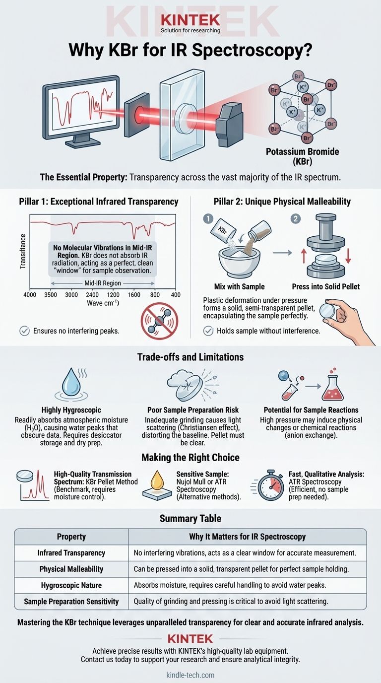 Quelle propriété le KBr possède-t-il qui le rend adapté à la région infrarouge ? Débloquez une analyse claire par spectroscopie IR Guide Visuel