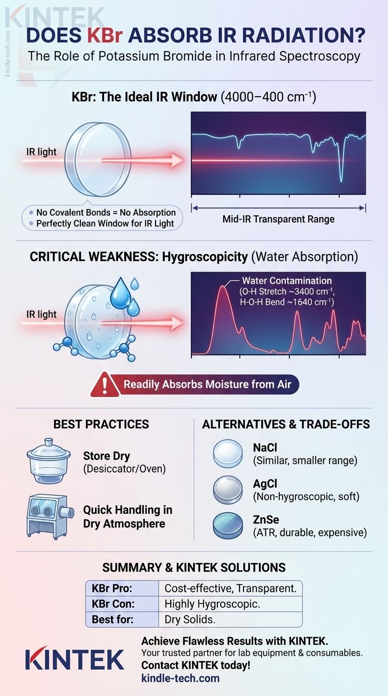 هل يمتص بروميد البوتاسيوم (KBr) إشعاع الأشعة تحت الحمراء؟ لماذا هو المصفوفة المفضلة للحصول على أطياف نظيفة؟ دليل مرئي