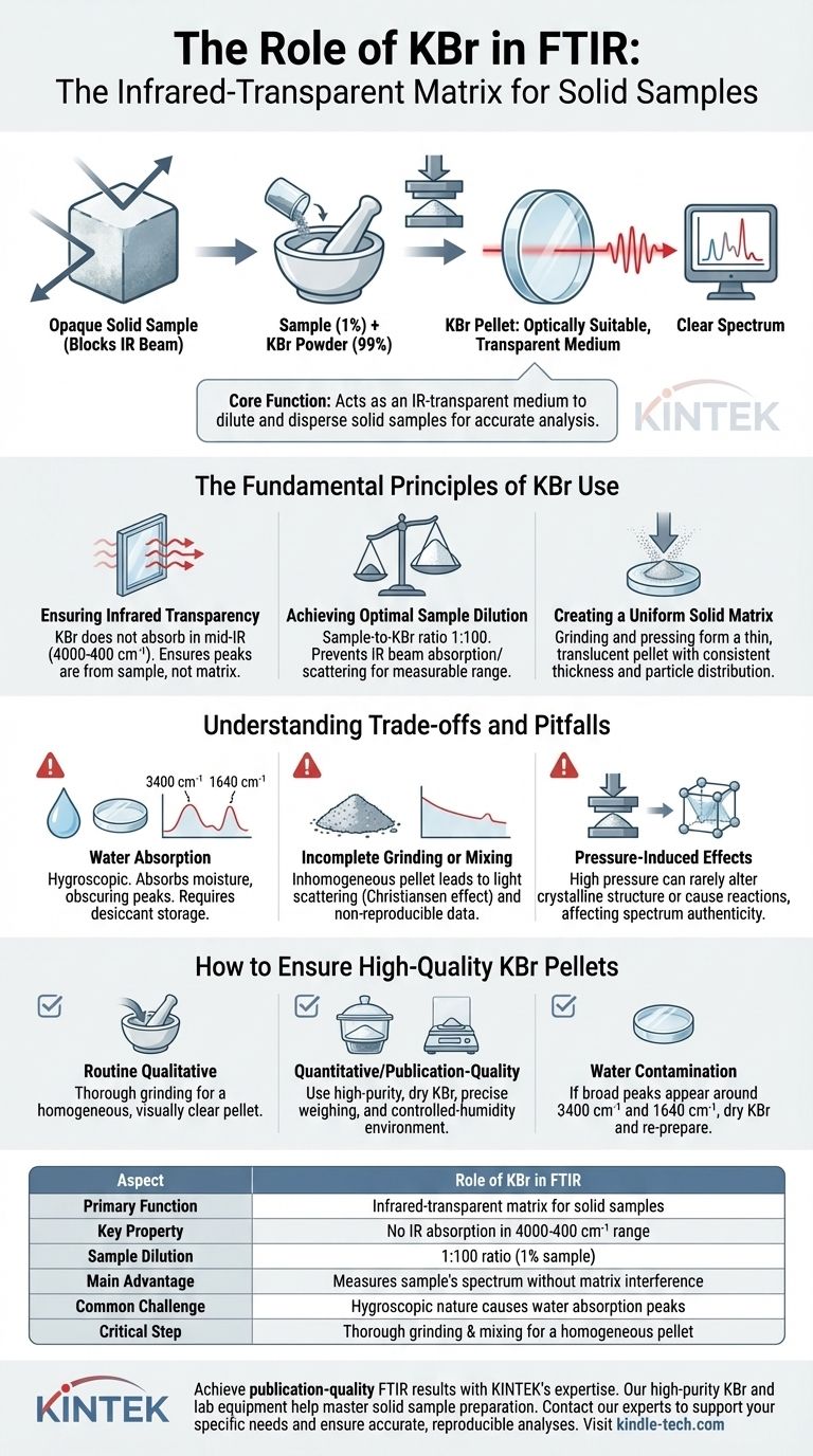 ما هو دور بروميد البوتاسيوم (KBr) في مطيافية الأشعة تحت الحمراء بتحويل فورييه (FTIR)؟ دليل لتحليل العينات الصلبة عالية الجودة دليل مرئي