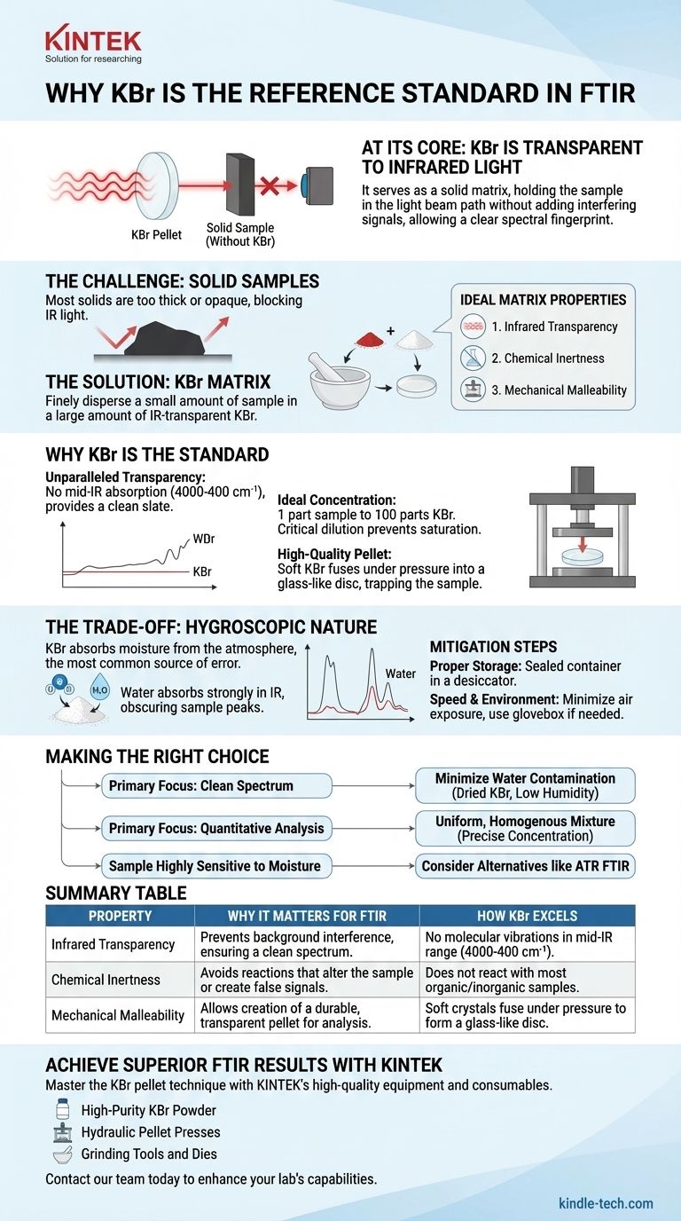 FTIRでKBrが標準試料として使用されるのはなぜですか？明確で正確な固体試料分析の鍵 ビジュアルガイド