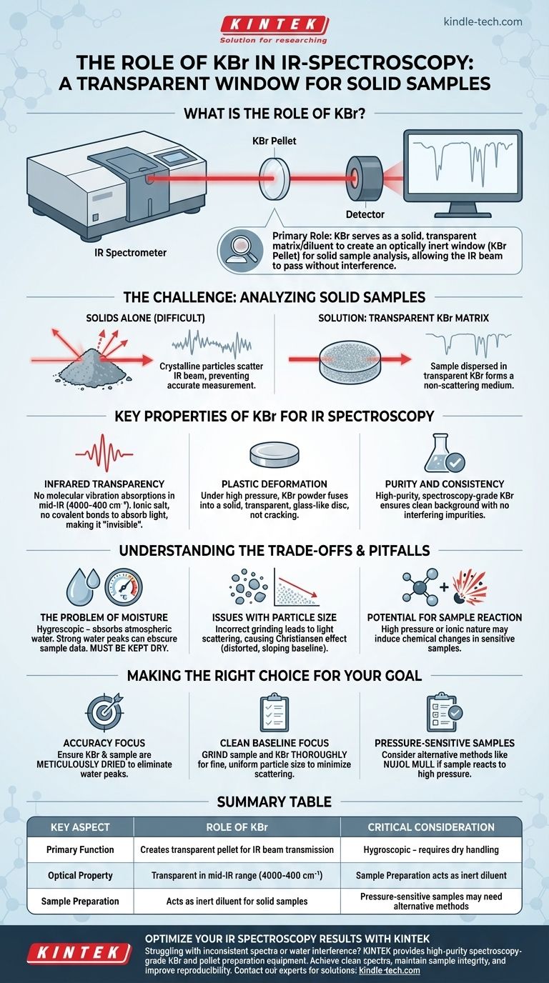 ما هو دور بروميد البوتاسيوم (KBr) في مطيافية الأشعة تحت الحمراء؟ إنشاء أقراص شفافة لتحليل دقيق للعينات الصلبة دليل مرئي
