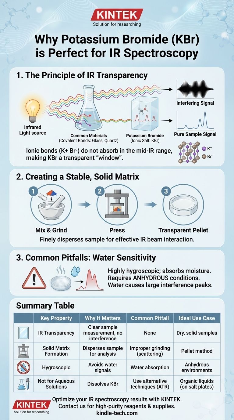 Was macht Kaliumbromid zu einem guten Reagenz für die IR-Spektroskopie? Erzielen Sie eine klare, unterbrechungsfreie Probenanalyse Visuelle Anleitung