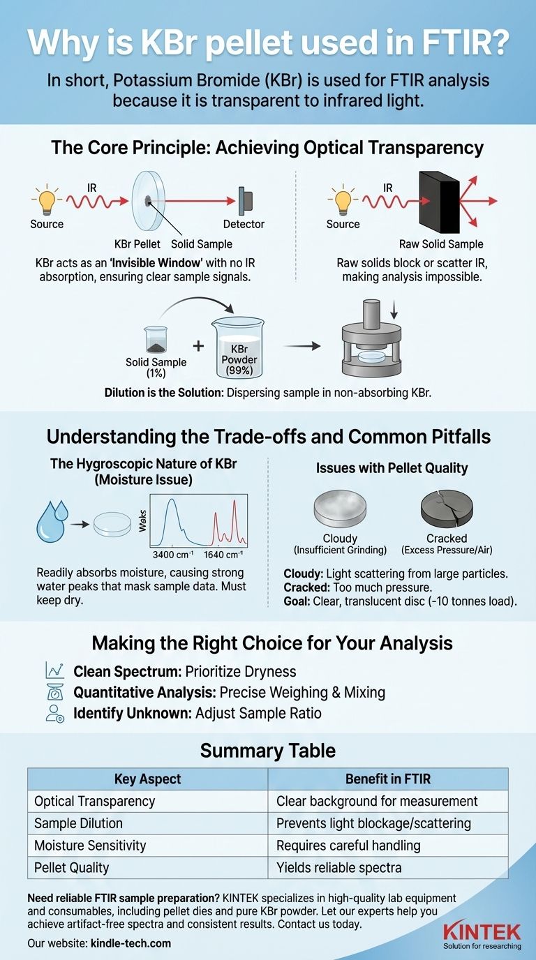 لماذا يُستخدم قرص بروميد البوتاسيوم (KBr) في مطيافية الأشعة تحت الحمراء بتحويل فورييه (FTIR)؟ تحقيق تحليل واضح ودقيق للعينات الصلبة دليل مرئي