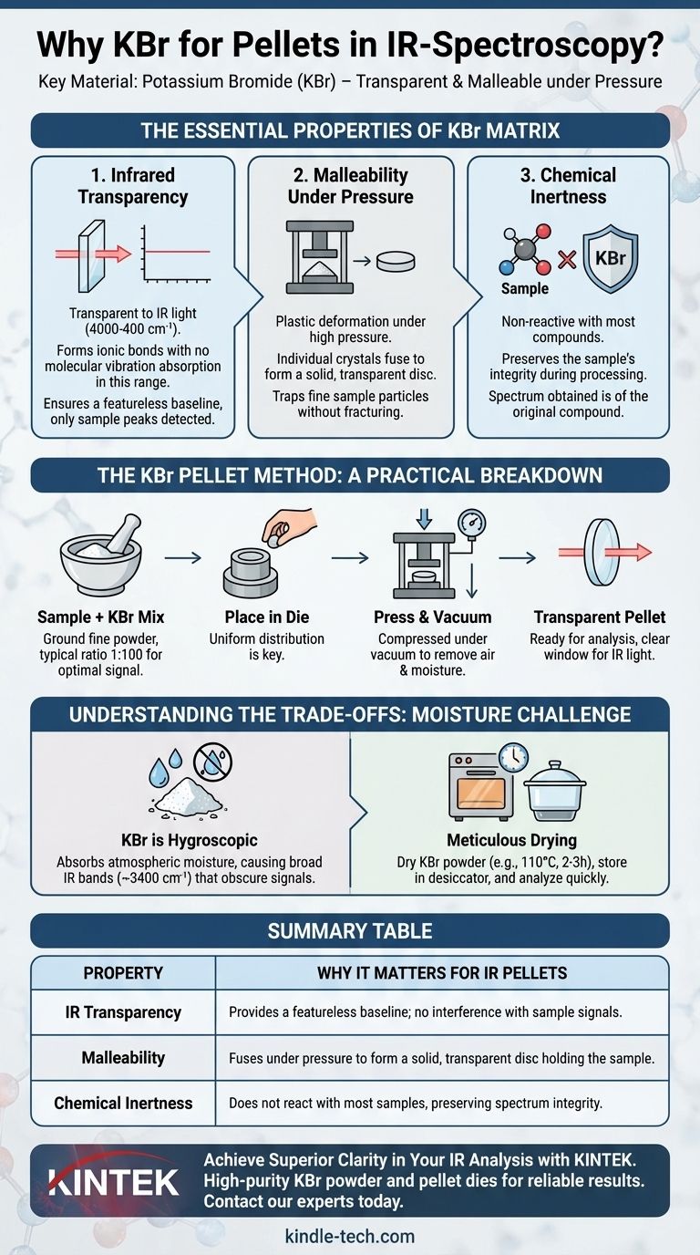 Pourquoi le KBr est-il utilisé comme matériau pour la formation de pastilles en spectroscopie IR ? La matrice idéale pour une analyse claire et précise Guide Visuel