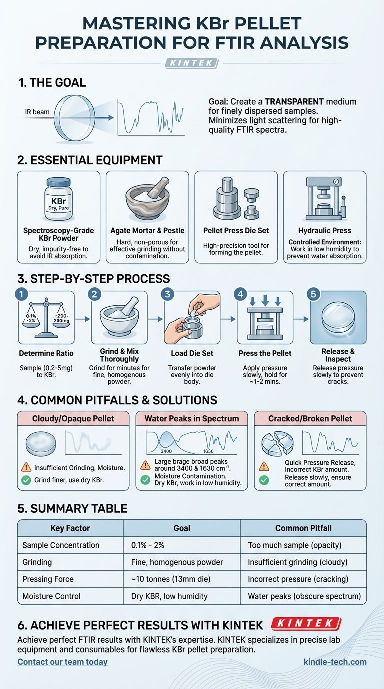 Come si preparano le pastiglie di KBr per l'analisi FTIR? Padroneggiare la tecnica per spettri IR di alta qualità Guida Visiva