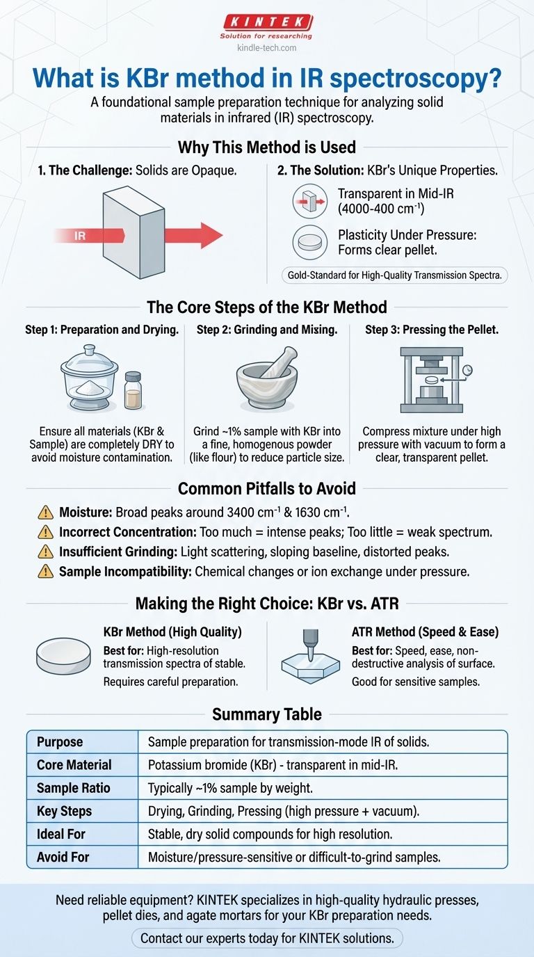 ما هي طريقة KBr في مطيافية الأشعة تحت الحمراء؟ إتقان تحليل العينات الصلبة للحصول على أطياف IR واضحة دليل مرئي