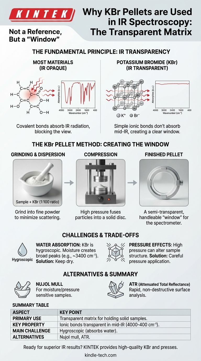IR 분광법에서 KBr 펠릿을 참조 물질로 사용하는 이유는 무엇입니까? 명확하고 간섭 없는 분석을 달성하세요. 시각적 가이드