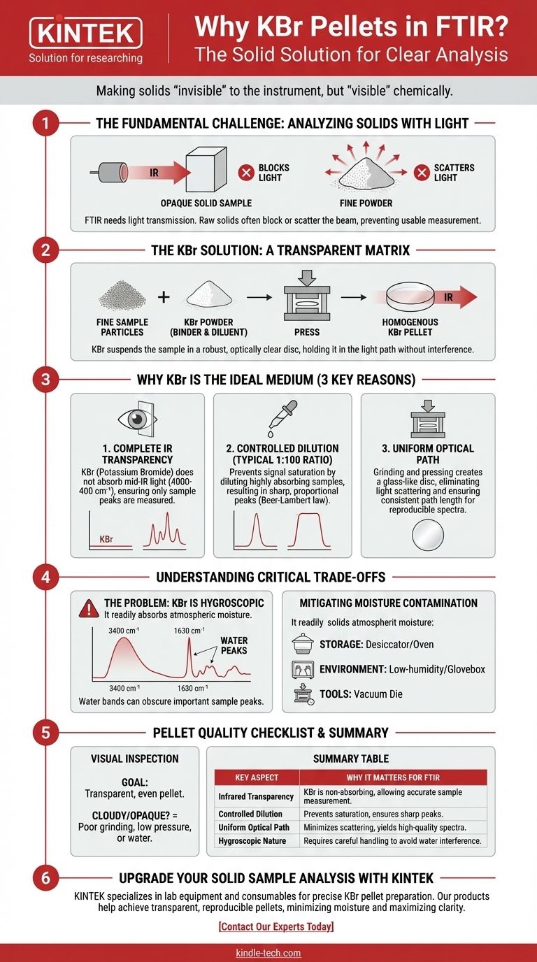 Perché i pellet di KBr vengono utilizzati per preparare campioni solidi in FTIR? Ottenere un'analisi solida chiara e affidabile Guida Visiva