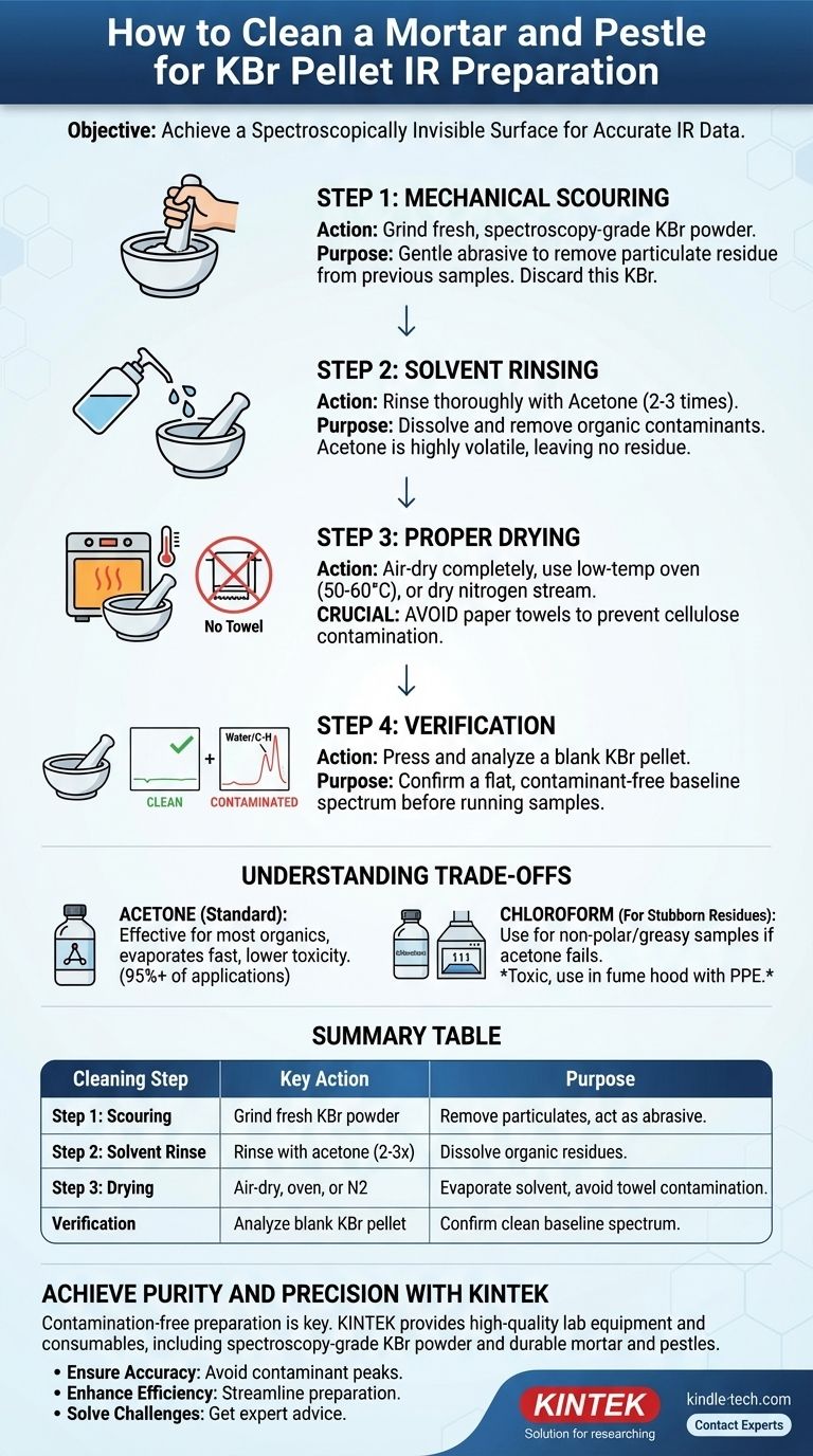 IR용 KBr 펠릿을 준비하기 전에 막자사발과 막자를 무엇으로 세척해야 합니까? 정확한 IR 분광법 결과를 보장하세요 시각적 가이드