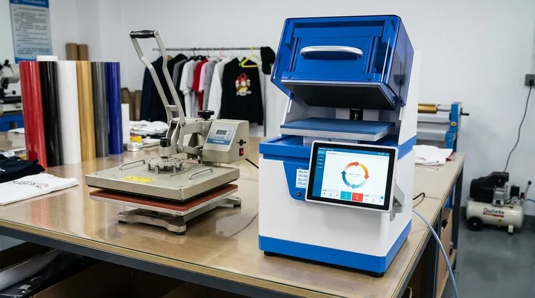 Was ist der Unterschied zwischen einer manuellen und einer luftkomprimierten Transferpresse? Wählen Sie das richtige Werkzeug für Ihre Produktionsanforderungen