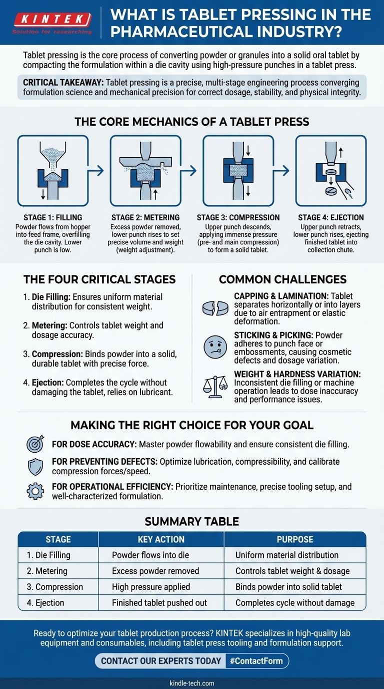¿Qué es la compresión de tabletas en la industria farmacéutica? El proceso central para producir formas farmacéuticas orales sólidas Guía Visual