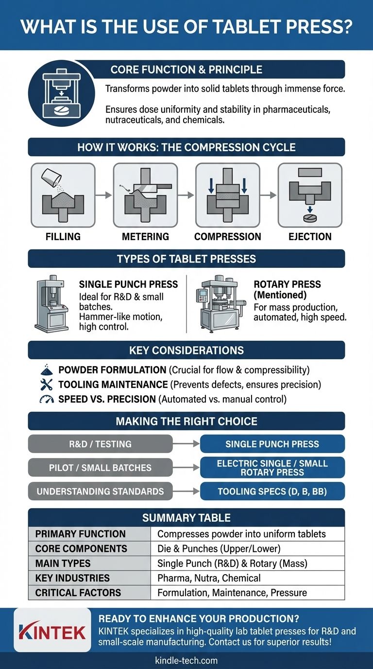 Qual é o uso da prensa de comprimidos? Transformando o Pó em Comprimidos Precisos e Uniformes Guia Visual