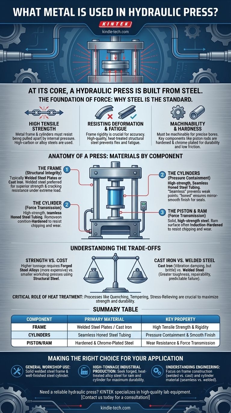 Welches Metall wird in einer Hydraulikpresse verwendet? Die entscheidende Rolle von Stahl in Hochkraftanwendungen Visuelle Anleitung