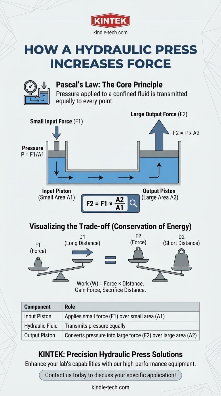 How does a hydraulic press increase the force on an object? Multiply Force with Pascal's Law Visual Guide