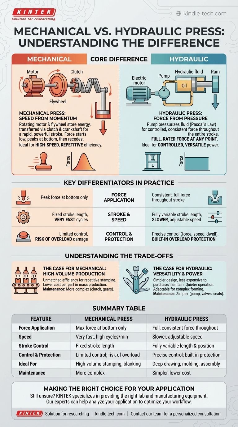 ما هو الفرق بين مكبس القدرة الميكانيكي والمكبس الهيدروليكي؟ السرعة العالية مقابل القوة المتحكم بها دليل مرئي