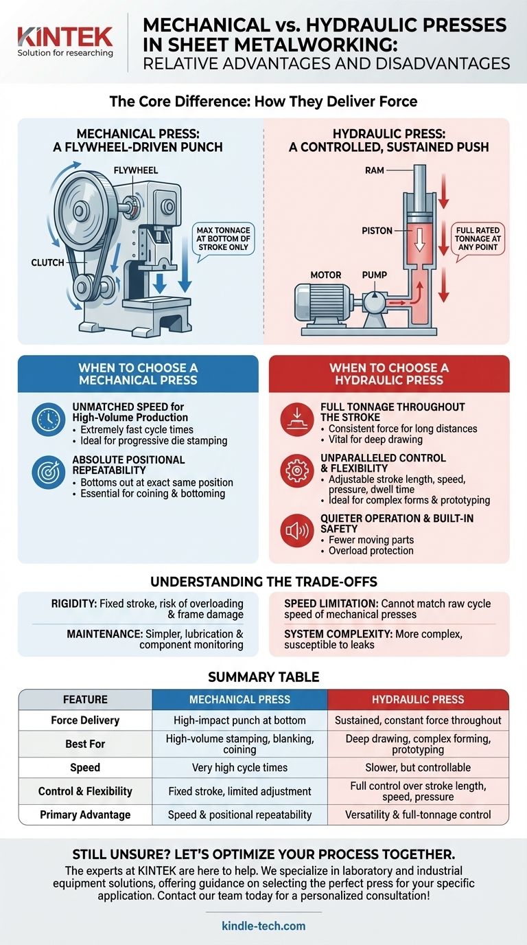 ¿Cuáles son las ventajas y desventajas relativas de las prensas mecánicas frente a las prensas hidráulicas en el trabajo de chapa? Una guía para seleccionar la prensa adecuada para su aplicación Guía Visual