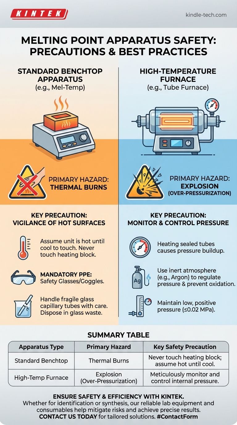 ما هو إجراء السلامة الهام الذي يجب اتخاذه عند استخدام جهاز نقطة الانصهار؟ تجنب الحروق والانفجارات دليل مرئي