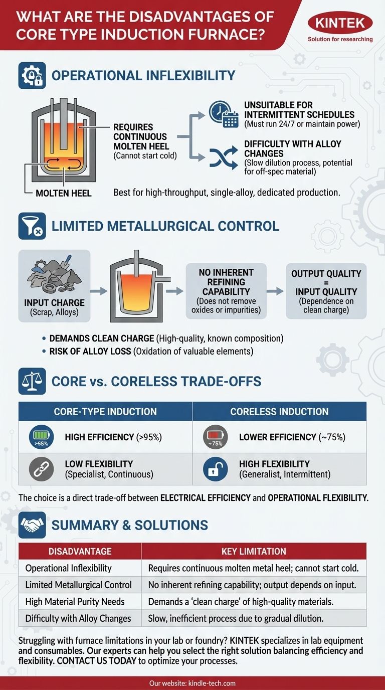 Quali sono gli svantaggi del forno a induzione a nucleo? Limitazioni chiave in flessibilità e raffinazione Guida Visiva