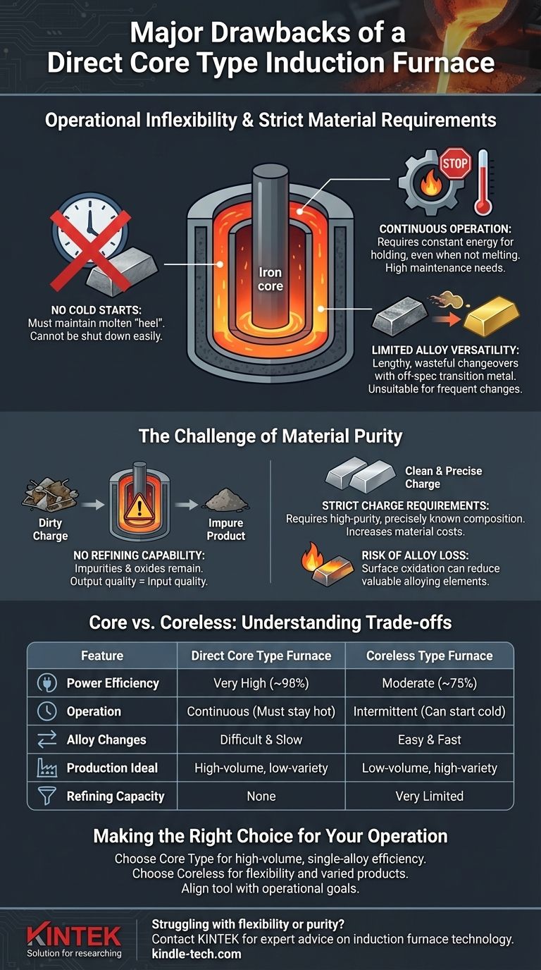 ما هي العيوب الرئيسية لفرن الحث من النوع المباشر ذو القلب؟ فهم المقايضات لمسبكك دليل مرئي
