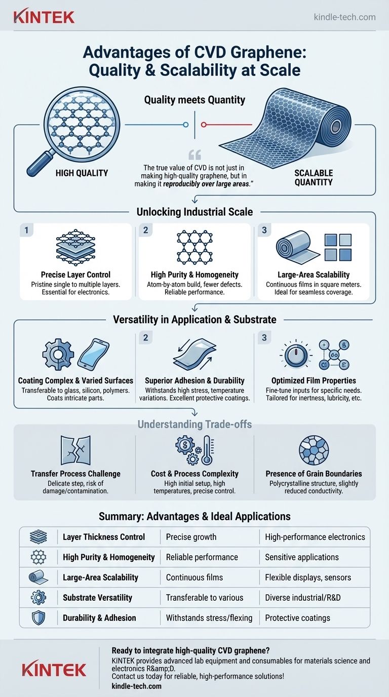 Quali sono i vantaggi del grafene CVD? Ottenere film di grafene scalabili e di alta qualità per applicazioni industriali Guida Visiva