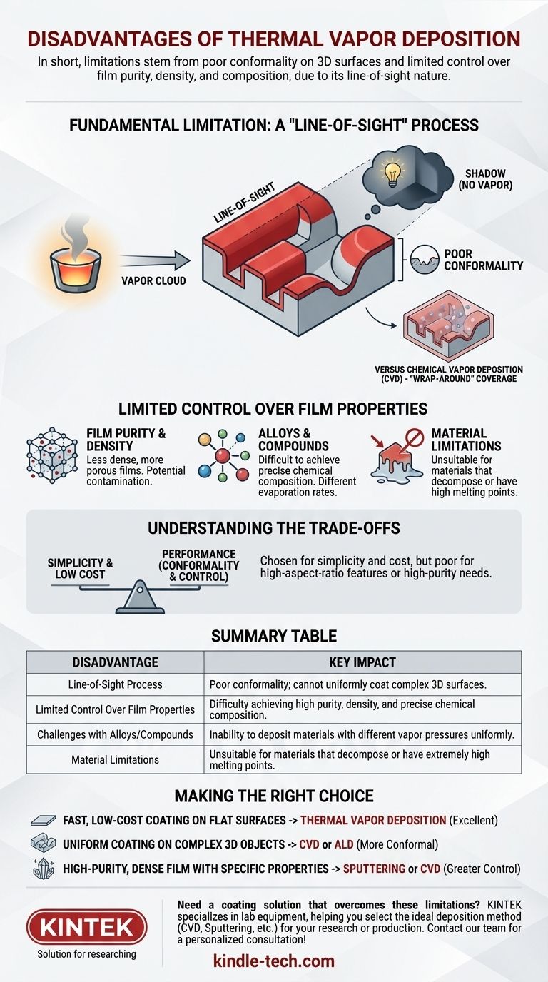 열 증착의 단점은 무엇입니까? 균일한 코팅을 위한 주요 한계 시각적 가이드