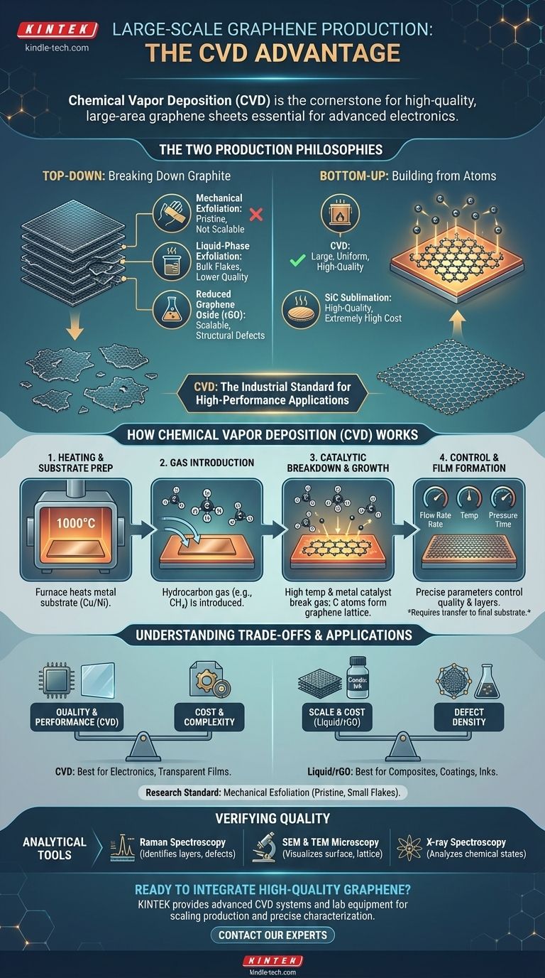 Comment le graphène est-il produit à grande échelle ? Mise à l'échelle du graphène de haute qualité par dépôt chimique en phase vapeur (CVD) Guide Visuel